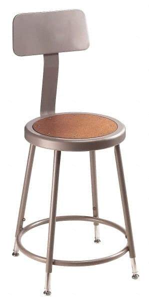 NPS - 18 to 26 Inch High, Stationary Adjustable Height Stool - Hardboard Seat, Gray and Brown - Exact Industrial Supply