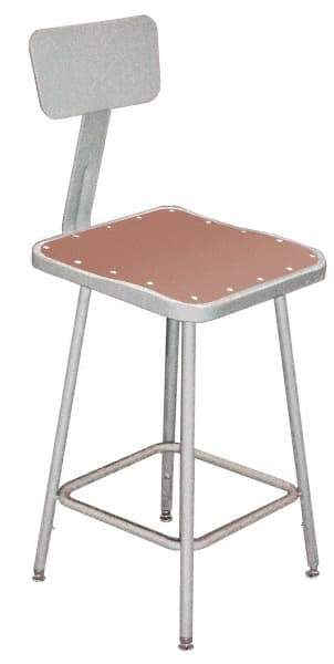 NPS - 24 to 32 Inch High, Stationary Adjustable Height Stool - Hardboard Seat, Gray - Exact Industrial Supply