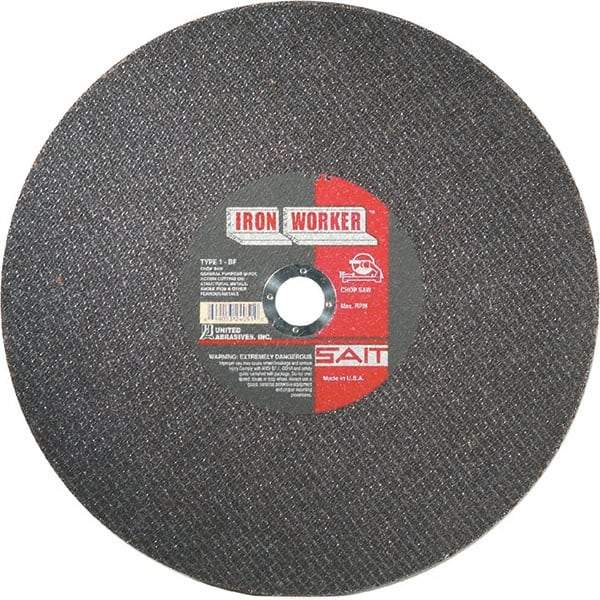 Sait - 14" Aluminum Oxide Cutoff Wheel - 3/32" Thick, 1" Arbor, 4,400 Max RPM, Use with Chop Saws - Exact Industrial Supply