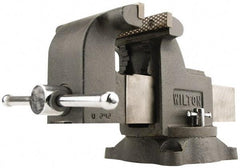 Wilton - 5" Jaw Width x 5" Jaw Opening Capacity, 3" Throat Depth, Bench & Pipe Combination Vise - 5/8 to 2-3/8" Pipe Capacity, Swivel Base, Bolt Down Attachment, Ductile Iron - Exact Industrial Supply