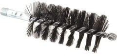 Schaefer Brush - 4-1/2" Brush Length, 2-1/4" Diam, Double Stem, Single Spiral Flue Brush - 7-1/2" Long, Tempered Steel Wire, 1/4" NPSM Male Connection - Exact Industrial Supply