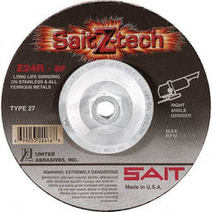 Sait - 24 Grit, 9" Wheel Diam, 1/4" Wheel Thickness, Type 27 Depressed Center Wheel - Zirconia Alumina, Resinoid Bond, R Hardness, 6,600 Max RPM, Compatible with Angle Grinder - Exact Industrial Supply