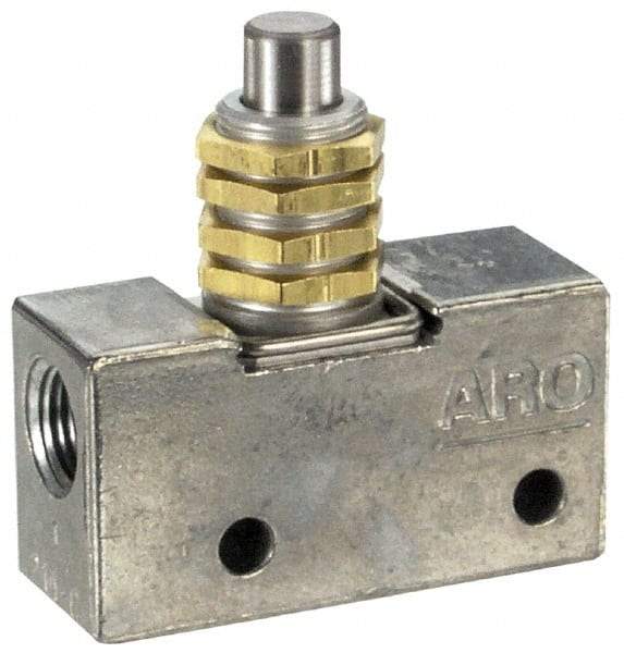 ARO/Ingersoll-Rand - 0.195 CV Rate & 7.5 CFM 3 Way Air Valve - Straight Plunger, Spring Return, 150 Max psi - Exact Industrial Supply