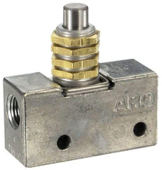 ARO/Ingersoll-Rand - 0.195 CV Rate & 7.5 CFM 3 Way Air Valve - Straight Plunger, Spring Return, 150 Max psi - Exact Industrial Supply