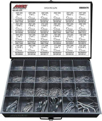Value Collection - 359 Piece, 1/8 to 1" Pin Diam, Hitch Pin Assortment - 1/16 to 7/8" Long, Spring Wire, Zinc Plated - Exact Industrial Supply