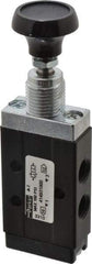 Parker - 0.20 CV Rate, 1/8" NPT Inlet Direct Air 2 Mechanical Spool Valve - 3 Way, 2 Position, Manual Return, Button Push Pull, 150 Max psi - Exact Industrial Supply