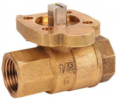 NIBCO - 1-1/4" Pipe, Full Port, Bronze Standard Ball Valve - 2 Piece, Inline - One Way Flow, FNPT x FNPT Ends, ISO Actuation Mount Handle, 600 WOG, 200 WSP - Exact Industrial Supply