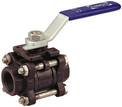 NIBCO - 3/8" Pipe, Full Port, Carbon Steel Standard Ball Valve - 3 Piece, Inline - One Way Flow, FNPT x FNPT Ends, Locking Lever Handle, 1,000 WOG - Exact Industrial Supply