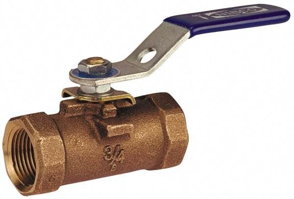NIBCO - 2" Pipe, Reduced Port, Bronze Standard Ball Valve - 1 Piece, Inline - One Way Flow, FNPT x FNPT Ends, Lever Handle, 600 WOG - Exact Industrial Supply