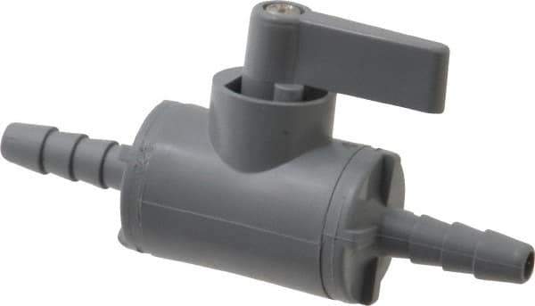 Specialty Mfr - 1/4" Pipe, PVC Standard Ball Valve - Inline - Two Way Flow, Barbed x Barbed Ends, Wedge Handle, 125 WOG - Exact Industrial Supply
