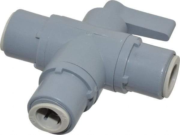 Specialty Mfr - 3/8" Pipe, PVC Standard Ball Valve - Three Way, Push-to-Connect x Push-to-Connect x Push-to-Connect Ends, Wedge Handle, 125 WOG - Exact Industrial Supply