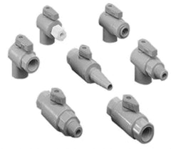 Specialty Mfr - 1/4 x 3/8" Pipe, PVC Standard Ball Valve - Right Angle, MNPT x Push-to-Connect Ends, Wedge Handle, 125 WOG - Exact Industrial Supply