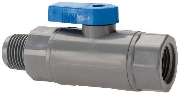Specialty Mfr - 3/8" Pipe, PVC Standard Ball Valve - Inline - One Way Flow, MNPT x FNPT Ends, Wedge Handle, 125 WOG - Exact Industrial Supply