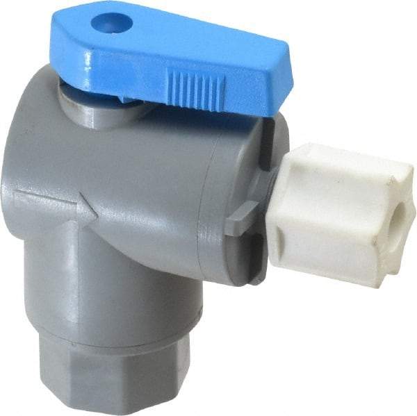 Specialty Mfr - 1/4" Pipe, PVC Standard Ball Valve - Right Angle, FNPT x Compression Ends, Wedge Handle, 125 WOG - Exact Industrial Supply