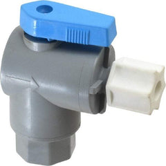 Specialty Mfr - 1/4" Pipe, PVC Standard Ball Valve - Right Angle, FNPT x Compression Ends, Wedge Handle, 125 WOG - Exact Industrial Supply