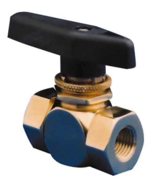 Specialty Mfr - 1/8" Pipe, Brass Standard Ball Valve - Right Angle, FNPT x FNPT Ends, Wedge Handle, 500 WOG - Exact Industrial Supply