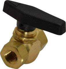Specialty Mfr - 1/4" Pipe, Brass Standard Ball Valve - Inline - Two Way Flow, FNPT x FNPT Ends, Wedge Handle, 500 WOG - Exact Industrial Supply