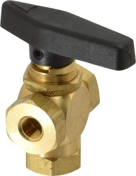 Specialty Mfr - 1/8" Pipe, Brass Standard Ball Valve - Three Way, FNPT x FNPT x FNPT Ends, Wedge Handle, 400 WOG - Exact Industrial Supply