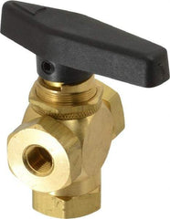 Specialty Mfr - 1/8" Pipe, Brass Standard Ball Valve - Three Way, FNPT x FNPT x FNPT Ends, Wedge Handle, 400 WOG - Exact Industrial Supply