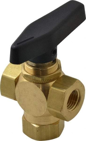 Specialty Mfr - 1/4" Pipe, Brass Standard Ball Valve - Three Way, FNPT x FNPT x FNPT Ends, Wedge Handle, 400 WOG - Exact Industrial Supply