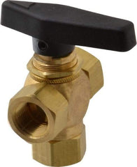 Specialty Mfr - 3/8" Pipe, Brass Standard Ball Valve - Three Way, FNPT x FNPT x FNPT Ends, Wedge Handle, 400 WOG - Exact Industrial Supply