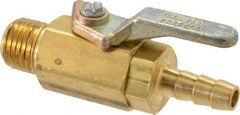 Specialty Mfr - 1/4" Pipe, Brass Standard Ball Valve - Inline - Two Way Flow, MNPT x Barbed Ends, Lever Handle, 500 WOG - Exact Industrial Supply
