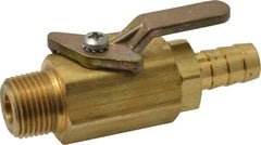 Specialty Mfr - 3/8" Pipe, Brass Standard Ball Valve - Inline - Two Way Flow, MNPT x Barbed Ends, Lever Handle, 500 WOG - Exact Industrial Supply