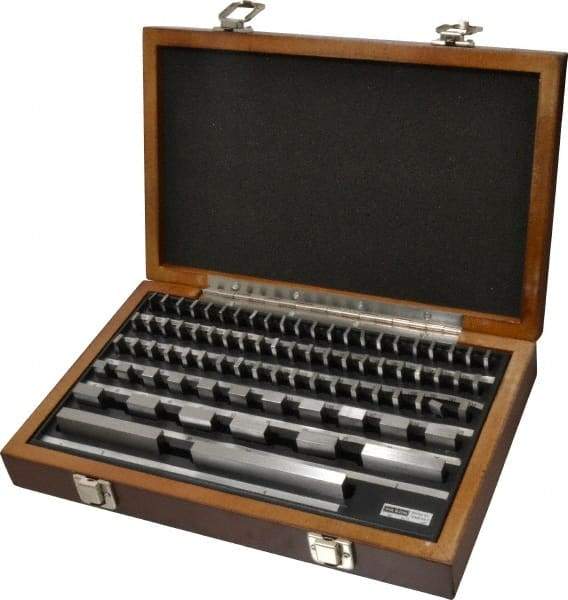 Value Collection - 81 Piece, 0.05 to 4", Grade AS-1, Steel Gage Block Set - Rectangular, 12µ (0.050"), 12µ (0.45-1"), 16µ (2"), 20µ (3"), 24µ (4"), 8µ (0.1-0.4") Tolerance - Exact Industrial Supply