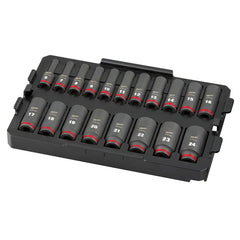 Impact Socket Set: 19 Pc, 3/8″ Drive 6 Point, Black Finish