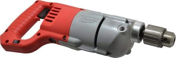 Milwaukee Tool - 1/2" Keyed Chuck, 600 RPM, D-Handle Electric Drill - 7 Amps, 120 Volts, Reversible, Includes Chuck Key with Holder & Side Handle - Exact Industrial Supply