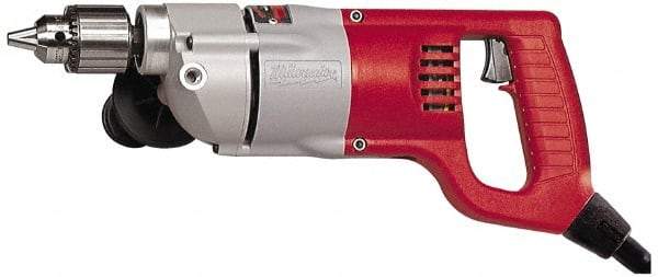 Milwaukee Tool - 1/2" Keyed Chuck, 500 RPM, D-Handle Electric Drill - 7 Amps, 120 Volts, Reversible, Includes Chuck Key with Holder & Side Handle - Exact Industrial Supply