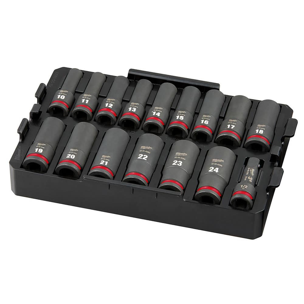 Impact Socket Set: 16 Pc, 1/2″ Drive 6 Point, Black Finish