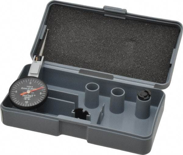 TESA Brown & Sharpe - 0.02 Inch Range, 0.0005 Inch Dial Graduation, Horizontal Dial Test Indicator - 1 Inch Black Dial, 0-10-0 Dial Reading - Exact Industrial Supply