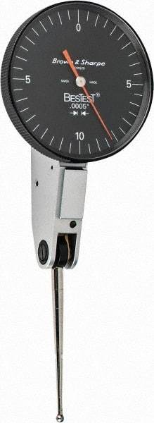 TESA Brown & Sharpe - 0.02 Inch Range, 0.0005 Inch Dial Graduation, Horizontal Dial Test Indicator - 1-1/2 Inch Black Dial, 0-10-0 Dial Reading - Exact Industrial Supply