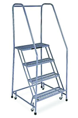 Model 1000; 4 Steps; 30 x 31'' Base Size - Steel Mobile Platform Ladder - Exact Industrial Supply