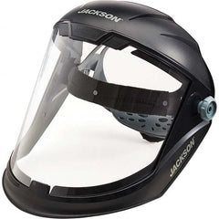 Face Shield: Chemical Splash & Debris Polycarbonate, Black, 9″ High, 13″ Wide, Includes 370 Headgear