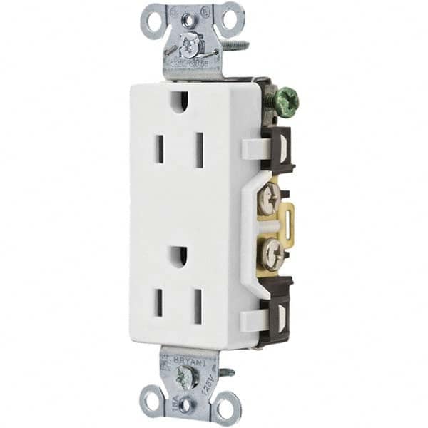 Bryant Electric - Straight Blade Receptacles; Receptacle Type: Duplex Receptacle ; Grade: Commercial ; Color: White ; NEMA Configuration: 5-15R ; Amperage: 15 ; Voltage: 125 V - Exact Industrial Supply