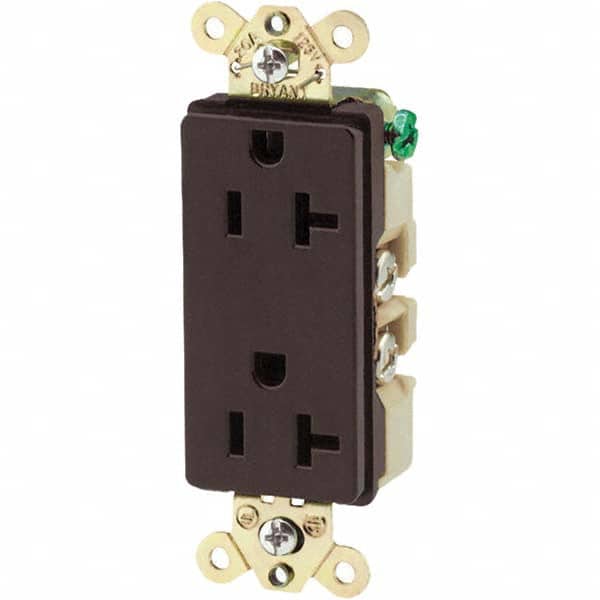 Bryant Electric - Straight Blade Receptacles; Receptacle Type: Duplex Receptacle ; Grade: Industrial ; Color: Brown ; NEMA Configuration: 5-15R ; Amperage: 20 ; Voltage: 125 V - Exact Industrial Supply