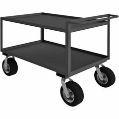 Mobile Utility Cart: Gray Gray, Semi-Pneumatic Casters, 2 Shelves