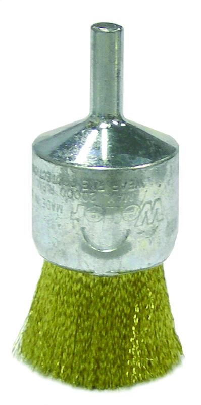 1" Crimped Wire End Brush - .005 Brass - Non-Sparking Wire Wheel - Exact Industrial Supply