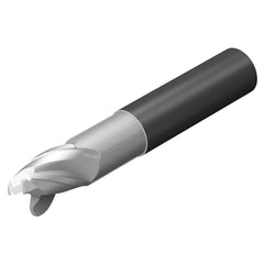 Corner Radius End Mill: 5/8″ Dia, 3/4″ LOC, 0.03″ Radius, 3 Flutes, Solid Carbide 4″ OAL, 5/8″ Shank Dia, 35 ° Helix, ZrN Coated, Corner Radius End, Centercutting, Series CoroMill Dura