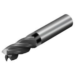 Corner Radius End Mill: 5/8″ Dia, 2-1/4″ LOC, 0.09″ Radius, 4 Flutes, Solid Carbide 5″ OAL, 5/8″ Shank Dia, 36.5 ° Helix, AlTiN Coated, Corner Radius End, Centercutting, Series CoroMill Dura