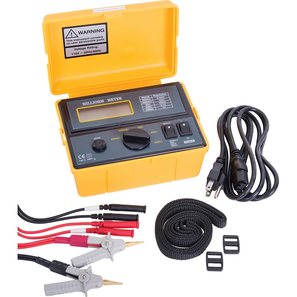 REED Instruments - Electrical Insulation Resistance Testers & Megohmmeters; Display Type: LCD ; Power Supply: 110 V 50 Hz ; Resistance Capacity (Megohm): 2000 ; Maximum Test Voltage: 0 ; Category Rating: CAT II @ 230V ; Accuracy ? (%): 200m?: ?(0.75% rdg - Exact Industrial Supply