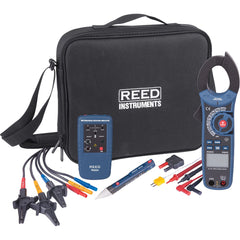 REED Instruments - Electrical Test Equipment Combination Kits; Kit Type: Clamp Meter Test Kit ; Maximum Voltage: 1000 VDC ; Number of Pieces: 7 ; Maximum AC Amperage: 1000 ; Maximum DC Amperage: 1000 ; Resistance (Ohms): 500 - Exact Industrial Supply