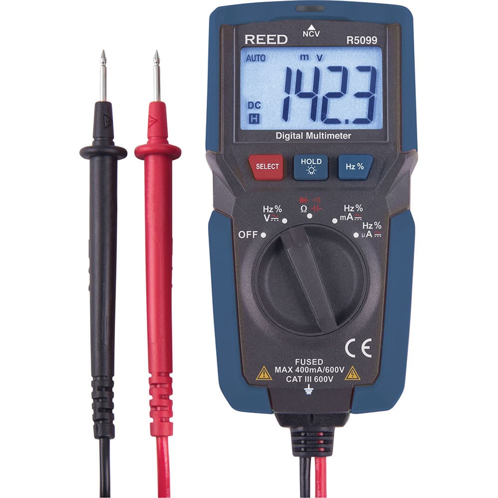 REED Instruments - Multimeters; Multimeter Type: Auto Ranging; Compact; True RMS; Milliammeter ; Measures: Capacitance; Continuity; Current; Diode Test; Frequency; Resistance; Voltage ; CAT Rating: CAT III ; Maximum AC Voltage: 600 ; Maximum DC Voltage: - Exact Industrial Supply
