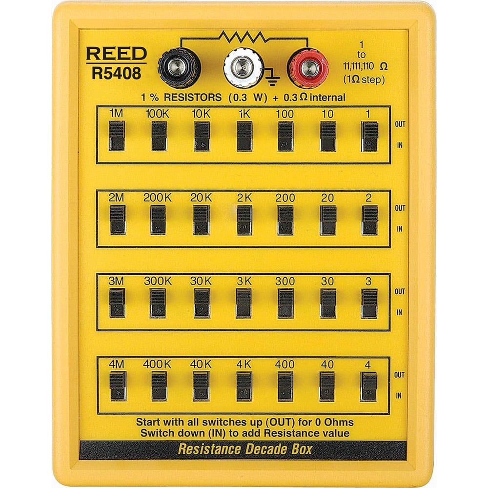 REED Instruments - Earth Ground Resistance Testers; Maximum Earth Ground Resistance (kiloohm): 110 ; Minimum Earth Ground Resistance (kiloohm): 1 ; Resolution (Ohms): 1-110 ; Operating Frequency (Hz): 0 ; Power Supply: No Battery Required ; PSC Code: 6625 - Exact Industrial Supply