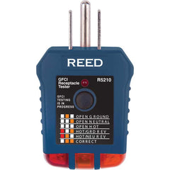 REED Instruments - Circuit Continuity & Voltage Testers; Tester Type: Receptacle Tester with GFCI ; Maximum Voltage: 125 VAC ; Minimum Voltage: 110 VAC ; Frequency Rating (Hz): 50-60 ; Display Type: LED ; Standards Met: CE, UL - Exact Industrial Supply