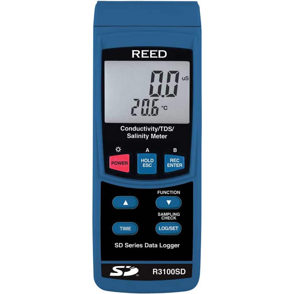 REED Instruments - Conductivity, pH & TDS Meters & Testers; Type: Data Logging Conductivity/TDS/Salinity Meter ; Minimum pH Range: 0.00 ; Maximum pH Range: 0.00 ; Minimum TDS: 200.00 ; Maximum TDS: 200000 ppm ; Minimum Salinity: 0 ppt - Exact Industrial Supply