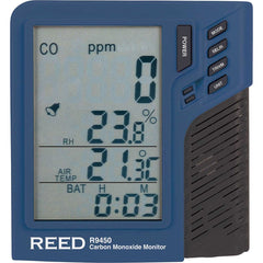 REED Instruments - Natural Gas, Carbon Monoxide & Refrigerant Detectors; Type: CO Meter ; Function: Measures carbon monoxide (CO), air temperature and relative humidity ; Height (Decimal Inch): 1.100000 ; Height (mm): 28.0000 ; Length (Decimal Inch): 4.4 - Exact Industrial Supply