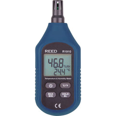 REED Instruments - Thermometer/Hygrometers & Barometers; Type: Thermo-Hygrometer ; Minimum Relative Humidity (%): 0 ; Maximum Relative Humidity (%): 100.00 ; Minimum Temperature (C): -10.00 ; Minimum Temperature (F): 14.000 ; Maximum Temperature (C): 60. - Exact Industrial Supply
